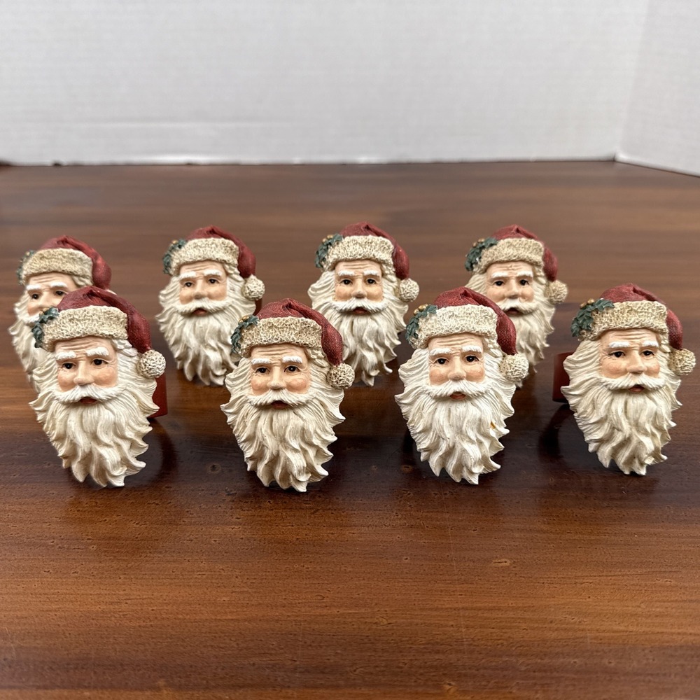 Vintage Set Of 8 Santa Claus Holiday Napkin‎ Rings Heavy Duty Resin